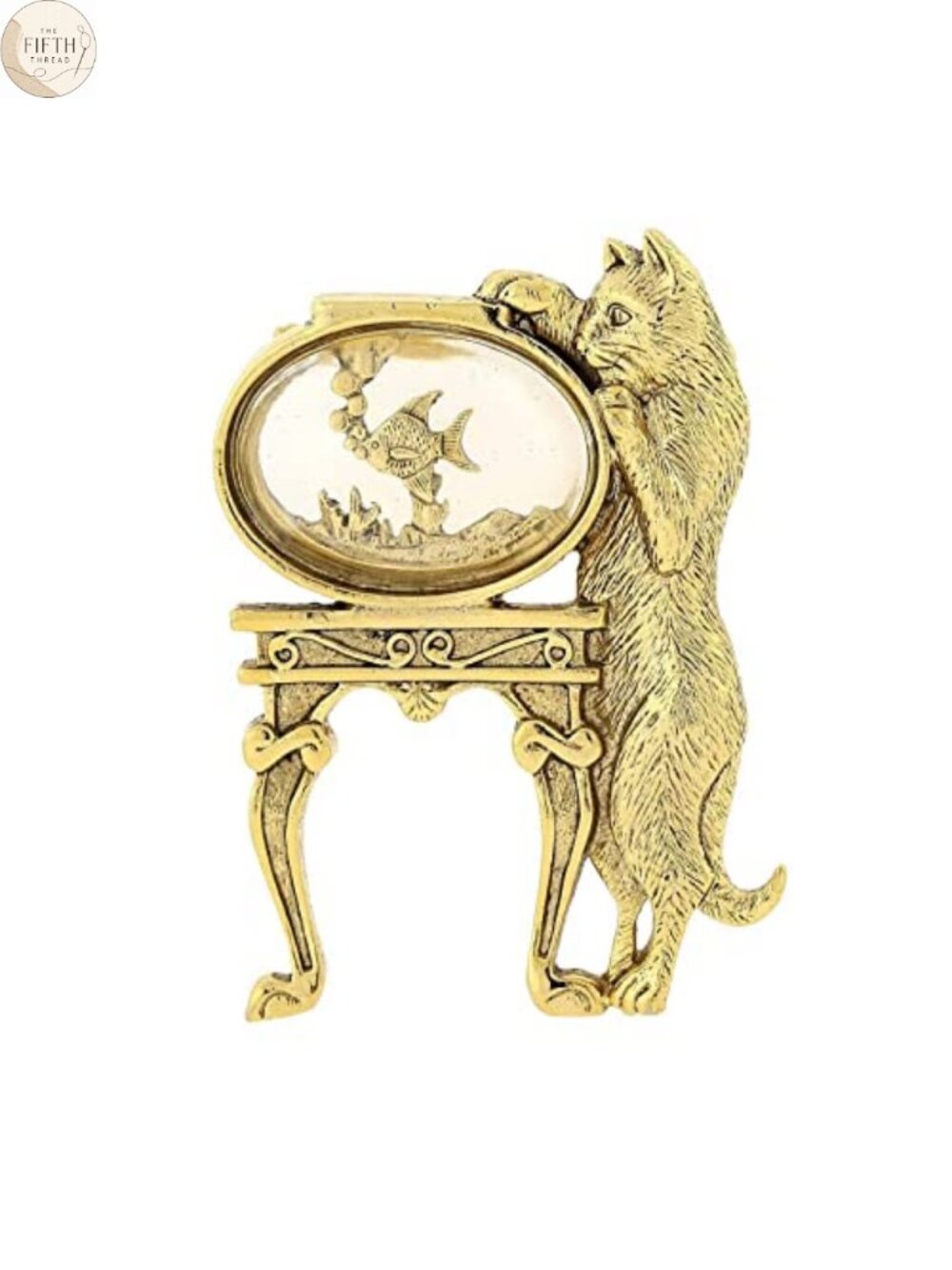 14K Gold Dipped Cat Fishbowl Brooch Pin Detailed 2.1" USA Made